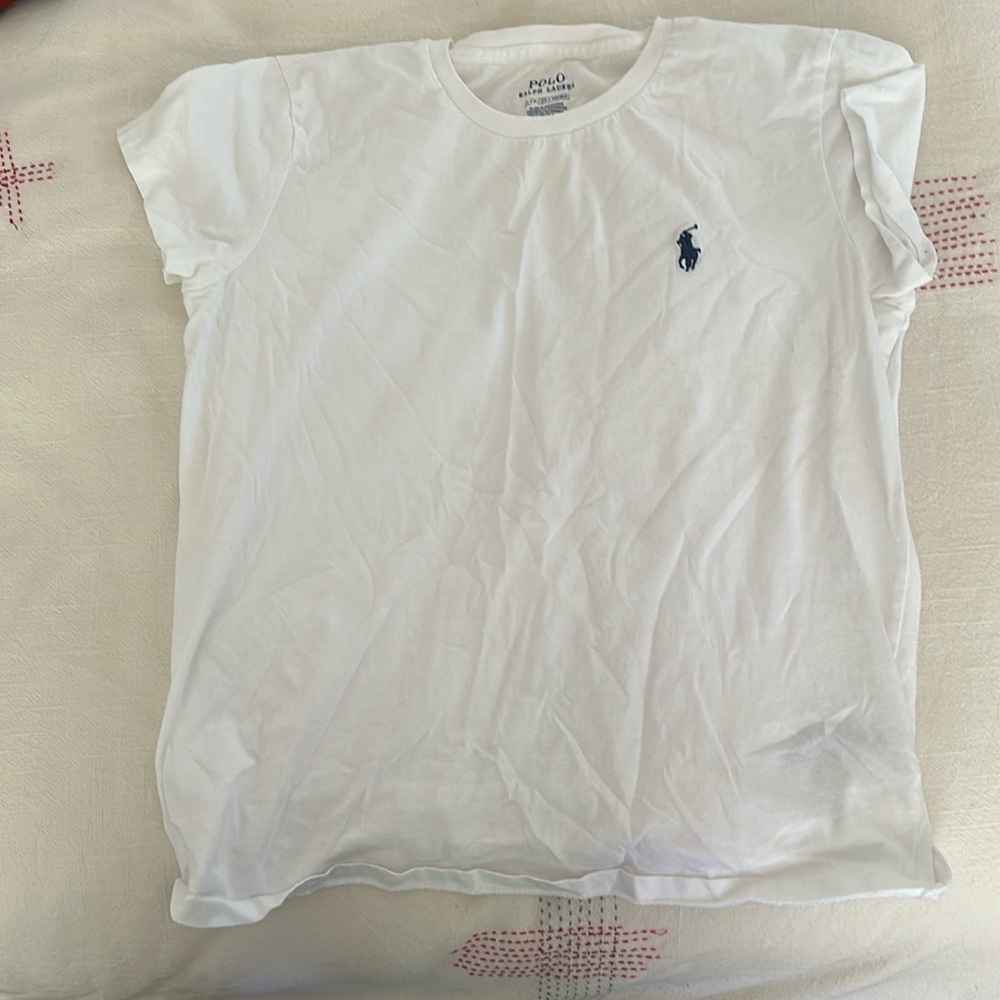 White polo Ralph Lauren cropped boyfriend style t shirt